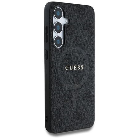 Guess Leder 4G Farbiger Ring Klassisches Logo MagSafe - Tasche für Samsung Galaxy S25 (schwarz)