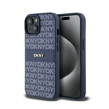 DKNY Lederhülle mit Monostreifen und Metall-Logo - iPhone 15 / 14 / 13 (blau)