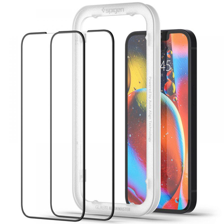 Spigen Alm Glass FC 2-Pack - Szkło hartowane do iPhone 16e / iPhone 14 / iPhone 13 / iPhone 13 Pro 2 szt (Czarna ramka)