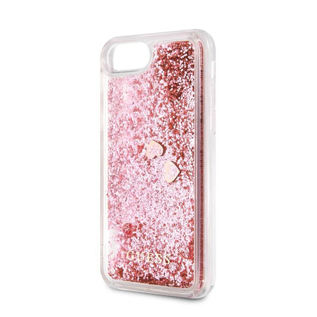 Guess Liquid Glitter Hearts - Coque iPhone SE 2020 / 8 / 7 (rose/rouge)
