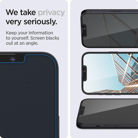 Spigen GLAS.TR EZ FIT Privacy - Tvrzené sklo s privátním filtrem pro iPhone 16e / iPhone 14 / iPhone 13 Pro / iPhone 13 2 ks
