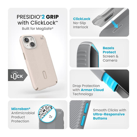 Speck Presidio2 Grip ClickLock & MagSafe - Case iPhone 16e / iPhone 15 / iPhone 14 / iPhone 13 (Bleached Bone / Heirloom Gold / Hazel Brown)