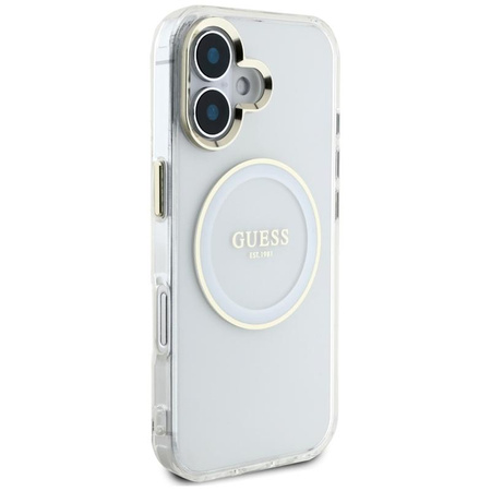 Guess IML Metal Colored Circle Classic Logo MagSafe - Hülle für iPhone 16 (weiß)