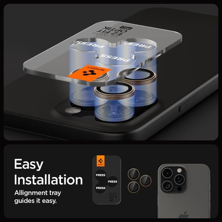 Spigen Optik Pro GLAS.TR EZ Fit Camera Protector 2-Pack - ochranné sklo objektivu pro iPhone 16 Pro / 16 Pro Max (2 ks) (Desert Titanium)