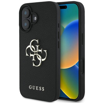 Guess Grained Big 4G Logo Small Classic Logo - Coque pour iPhone 16 (noir)