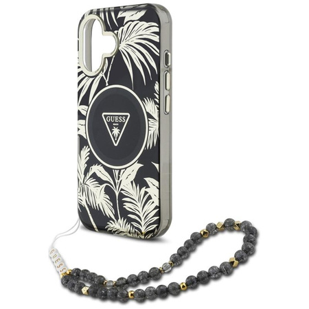 Guess Palm Trees Triangle Pearl Strap MagSafe - Hülle für iPhone 16 (schwarz)