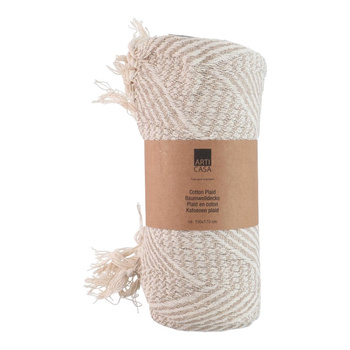 Arti Casa - Coperta in cotone a spina di pesce 130x170 cm (Beige / Bianco)