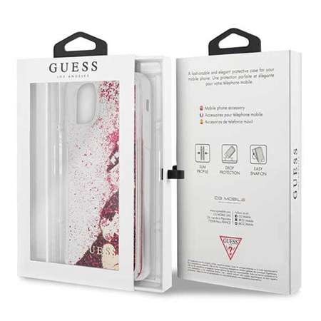 Guess Liquid Glitter Hearts - iPhone 11 Pro Max Hülle (Himbeere)