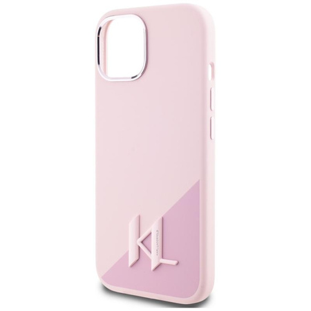 Karl Lagerfeld Silicone Shadow Metal Initial MagSafe - Coque pour iPhone 15 (rose)