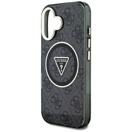 Guess IML Metall Glitter 4G Circle Triangle MagSafe - Hülle für iPhone 16 (schwarz)