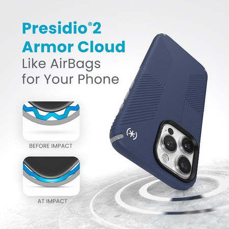 Speck Presidio2 Grip MagSafe - iPhone 15 Pro Max Case (Coastal Blue / Dust Grey)