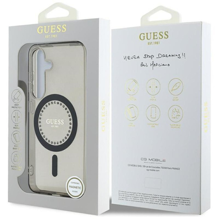 Guess Rhinestones Printed Classic Logo MagSafe - Pouzdro pro Samsung Galaxy S25 (černé)