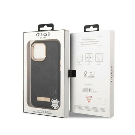 Guess Peony Logo Plate MagSafe - Hülle für iPhone 13 Pro (Schwarz)
