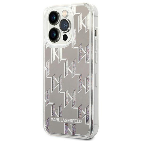 Karl Lagerfeld Monogram Liquid Glitter - Hülle für iPhone 14 Pro (Silber)