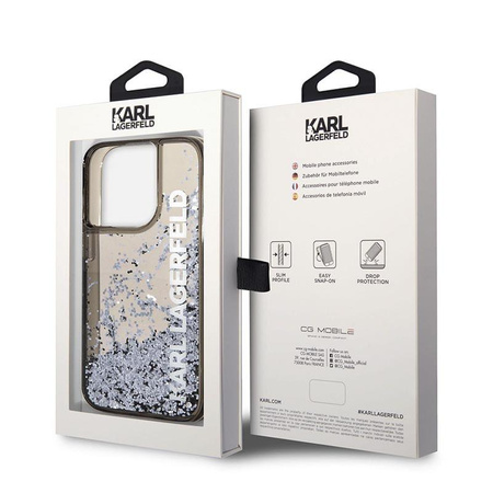 Karl Lagerfeld Liquid Glitter Translucent Elongated Logo Case - pouzdro pro iPhone 14 Pro (černé)
