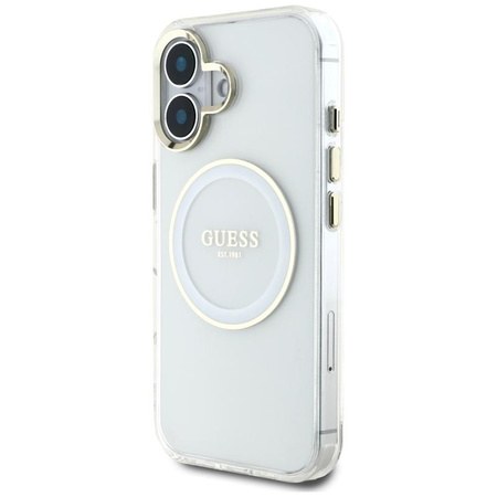 Guess IML Metal Colored Circle Classic Logo MagSafe - Pouzdro pro iPhone 16 (bílá)