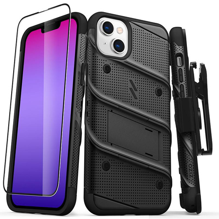 ZIZO BOLT Series - Armored iPhone 14 Plus case with 9H glass for screen + holder with stand (black)