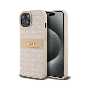 DKNY Leather Mono Stripe & Metal Logo - iPhone 15 / 14 / 13 Case (pink)