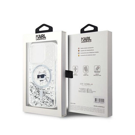 Karl Lagerfeld Liquid Glitter Choupette Head MagSafe - pouzdro pro iPhone 15 Pro (průhledné)