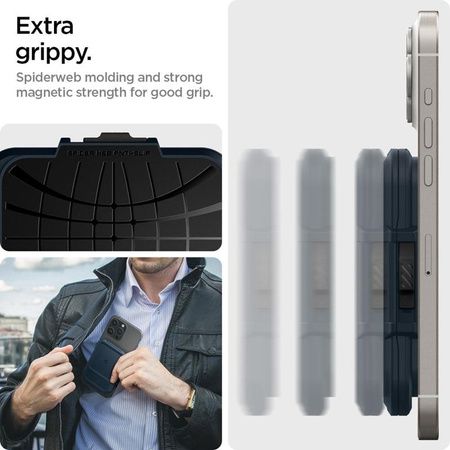 Spigen Lock Fit MagSafe - magnetická peněženka (kovová břidlicová)