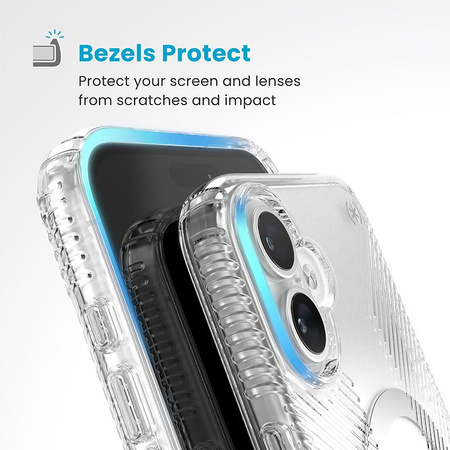 Speck Presidio Perfect-Clear Grip ClickLock & MagSafe - iPhone 16 Plus Fall (Clear / Chrom-Finish / Serene Silber)