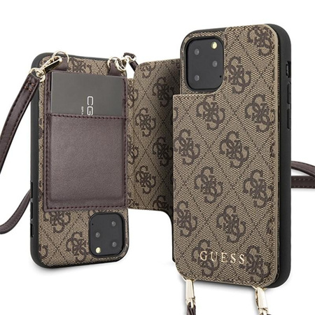Guess 4G Crossbody - Case with card pockets and detachable lanyard iPhone 11 Pro (Brown)
