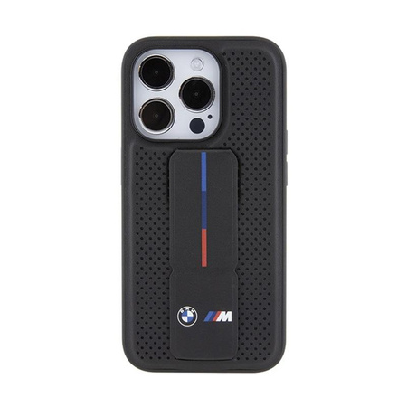 BMW Grip Stand Lisse & Perforé - Coque iPhone 15 Pro (noir)