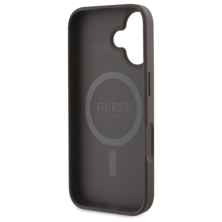 Guess Pivoine sur fond 4G Étui MagSafe pour iPhone 16 (marron)