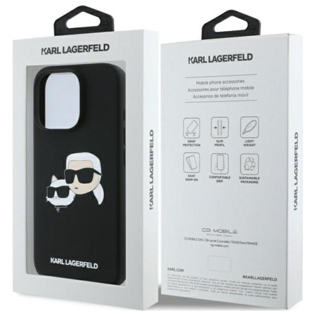 Karl Lagerfeld Silikonové pouzdro MagSafe s potiskem dvou hlav - iPhone 16 Pro (černé)
