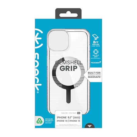 Speck Gemshell Grip + MagSafe - pouzdro pro iPhone 16e / iPhone 15 / iPhone 14 / iPhone 13 (čiré / chromové provedení)