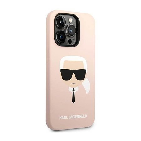 Silikonové pouzdro Karl Lagerfeld Iconic Karl`s Head - iPhone 14 Pro (růžové)