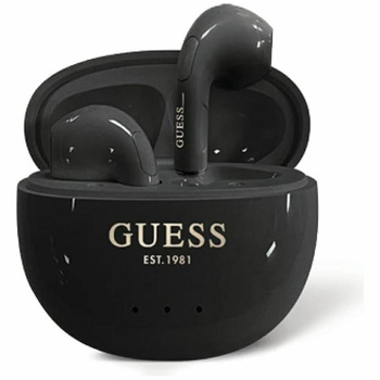 Guess Glossy Effect Egg Shape Printed Classic Logo - TWS Bluetooth Earphones + Charging Case (Black)