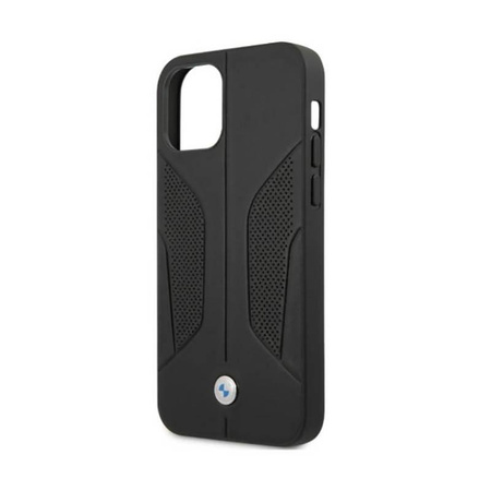 BMW bőr perforált oldalak - tok iPhone 12 / iPhone 12 Pro készülékhez (fekete)
