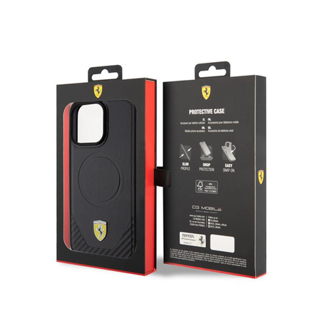 Étui Ferrari Carbon Metal Logo MagSafe - iPhone 15 Pro Max (noir)