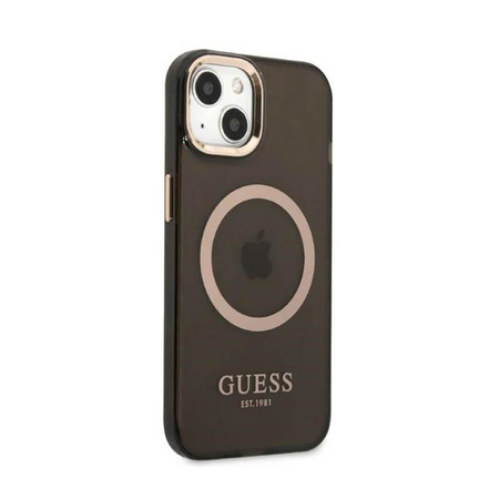 Guess Gold Outline Průsvitné pouzdro MagSafe - iPhone 13 (černé)