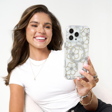 Pouzdro Case-Mate Floral Gems MagSafe - iPhone 16 Pro (zlaté)