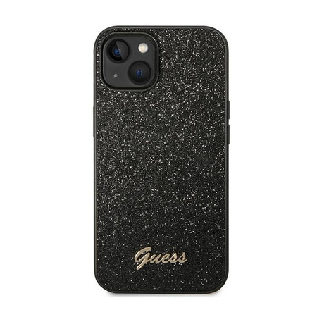 Guess Glitter Flakes Metal Logo Case - Hülle für iPhone 14 Plus (Schwarz)