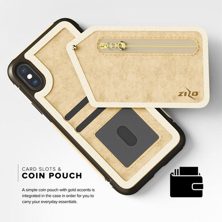 Zizo Nebula Wallet Case - kožené pouzdro na iPhone X s přihrádkami na karty + pouzdro na zip + 9H sklo na displej (Tan/Brown)