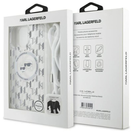 Karl Lagerfeld IML Crossbody Monogram Karl & Choupette Head MagSafe - Hülle für iPhone 16 Pro (transparent)