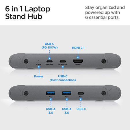 Spigen LD204H Laptop Stand Hub - Laptop Stand with 6-in-1 Hub (Space Grey)