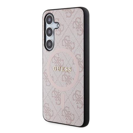 Guess 4G Collection Cuir Logo Métal MagSafe - Étui Samsung Galaxy S24 (rose)