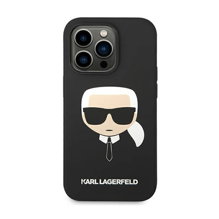 Silikonové pouzdro Karl Lagerfeld Iconic Karl`s Head - iPhone 14 Pro (černé)