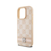 DKNY Leather Checkered Mono Pattern & Printed Stripes - iPhone 15 Pro Max Case (pink)