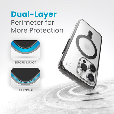 Speck Presidio Perfect-Clear ClickLock & Magsafe - Hülle für iPhone 15 Pro (Clear / Frosted Black / Slate Grey)