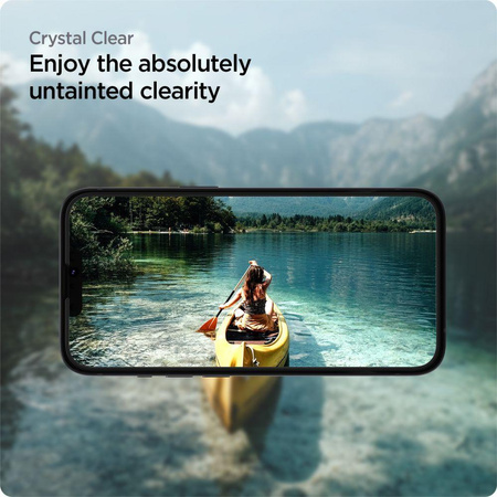 Spigen Alm Glass FC - gehärtetes Glas für iPhone 16e / iPhone 14 / iPhone 13 / iPhone 13 Pro (schwarzer Rahmen)