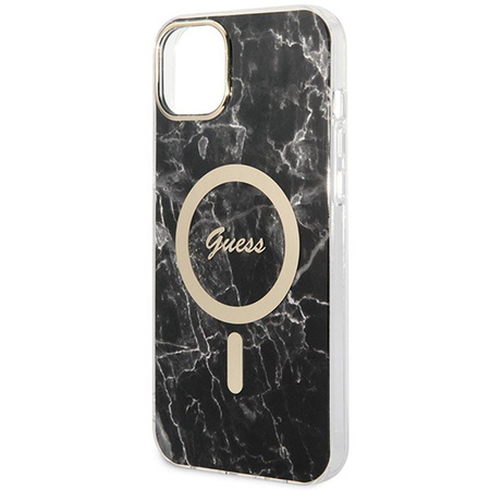 Guess Bundle Pack MagSafe IML Marble - Zestaw etui + ładowarka MagSafe iPhone 14 (czarny/złoty)
