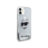 Karl Lagerfeld Liquid Glitter NFT Choupette Head - pouzdro pro iPhone 11 (stříbrné)