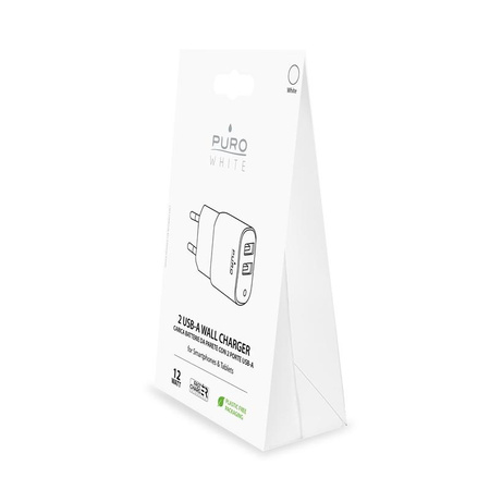 PURO White Mini Travel Fast Charger - Fast charger 2 x USB-A 12 W, 2.4 A (white)