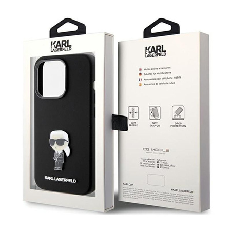 Karl Lagerfeld Silicone Ikonik Metal Pin - iPhone 15 Pro Tasche (Schwarz)