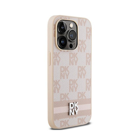 DKNY Leather Checkered Mono Pattern & Printed Stripes - iPhone 14 Pro Case (pink)